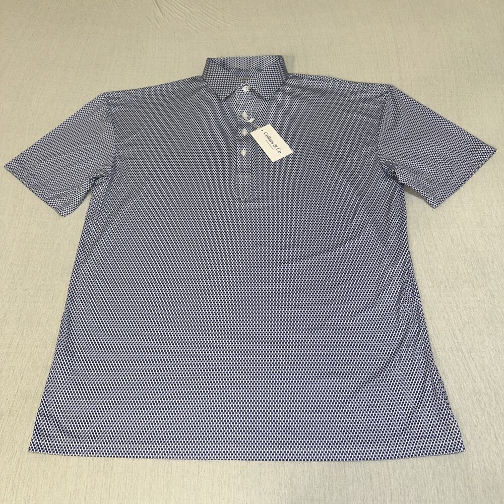 Collars & Co Golf Semi Spread Collar Polo 2XL Blue White Geometric Preppy NWT